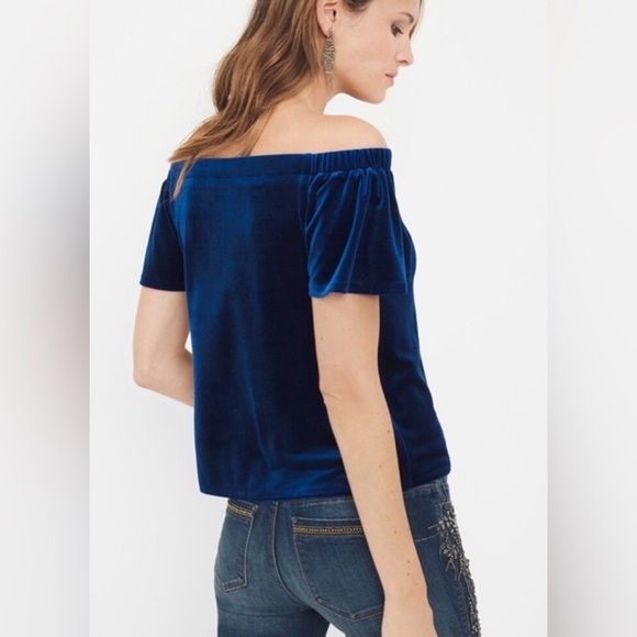 White House Black Market -- Off-the-shoulder blue velvet top - Size small - Picture 2 of 13